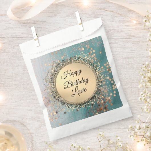 Glittery Stardust on Blue Birthday personaized Geschenktütchen (Ausgeschnitten)