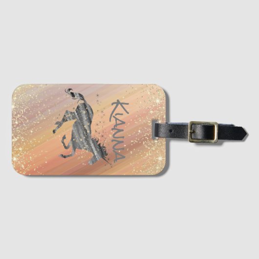 Glittery Starry Unicorn Gepäckanhänger (Vorderseite (Horizontal))