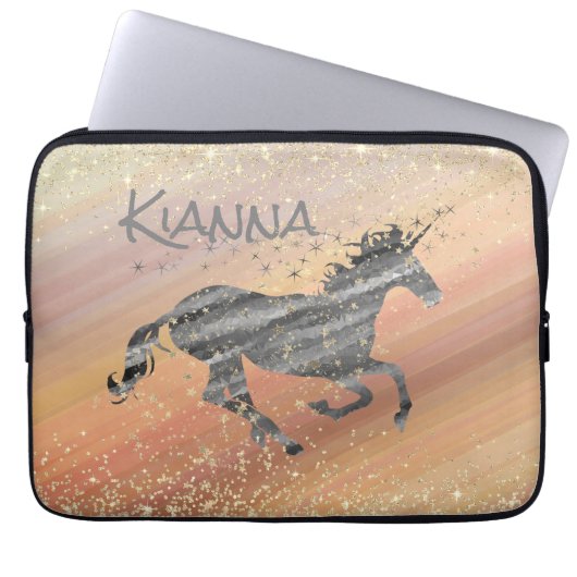 Glittery Starry Unicorn Laptopschutzhülle (Vorderseite)