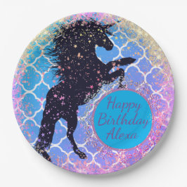 Glittery Starry Unicorn Personalisiert Geburtstag Pappteller