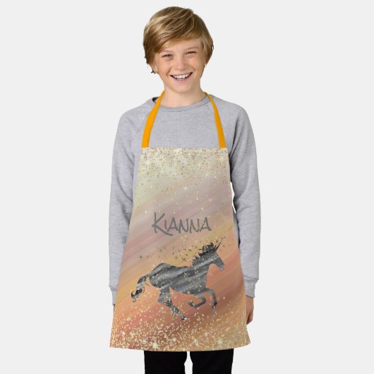 Glittery Starry Unicorn Personalisiert Schürze (Getragen)