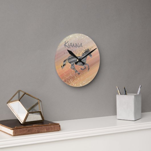 Glittery Starry Unicorn   Runde Wanduhr (Büro)