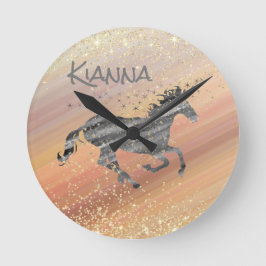Glittery Starry Unicorn Runde Wanduhr