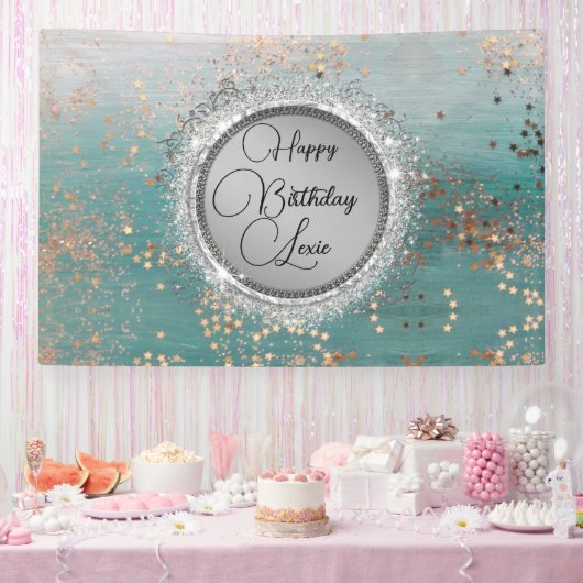 Glittery Stars auf Blue Personalisiert Birthday Banner (Party)