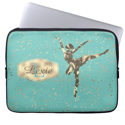 Glittery Stars Ballerina Monogram Laptopschutzhülle (Vorderseite)