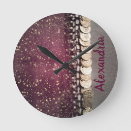 Glittery Stars Lila Sinti und Roma Scarf Runde Wanduhr