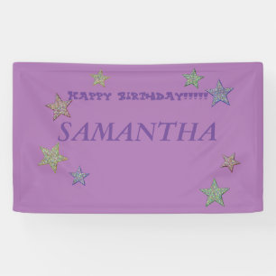 Glittery Stars Lila Text Happy Birthday Banner