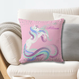 Glittery Stars Sparkle Unicorn Rosa Kissen