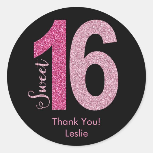 Glittery Sweet 16 Geburtstag Gunst Sticker (Vorderseite)