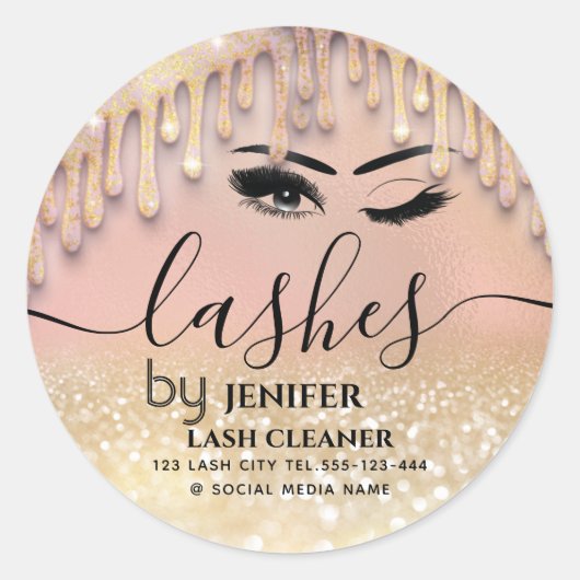 Glittery Tropfen wink lash verlängernde Lasche rei Runder Aufkleber (Vorderseite)