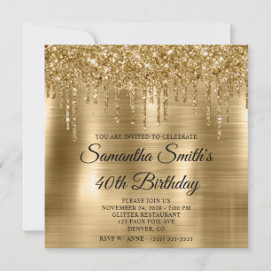 Glittery Tropfens Goldene Foil 40. Geburtstag Einladung