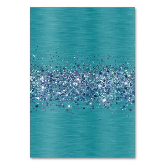 Glittery Türkis Individuelle Name Platzkarten Tischnummer (Rückseite)