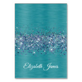 Glittery Türkis Individuelle Name Platzkarten Tischnummer (Vorderseite)