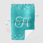 Glittery Türkise Blue Glam Mit Monogramm Golfhandtuch (Insitu)