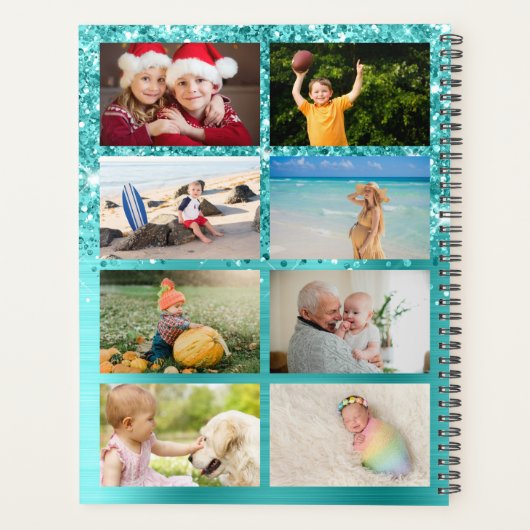 Glittery Turquoise Blue Glam 14 Photo Collage Planer (Rückseite)