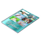 Glittery Turquoise Blue Glam 6 Photo Collage Notizblock (Linke Seite)