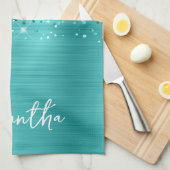 Glittery Turquoise Blue Glam Name Geschirrtuch (Viertel Falte)