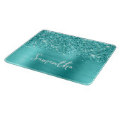 Glittery Turquoise Blue Glam Name Schneidebrett (Ecke)