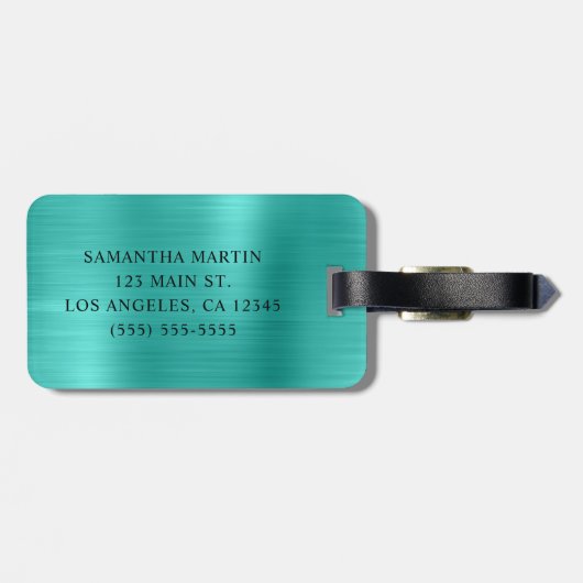 Glittery Turquoise Foil Extravagant Monogram Gepäckanhänger (Rückseite horizontal)