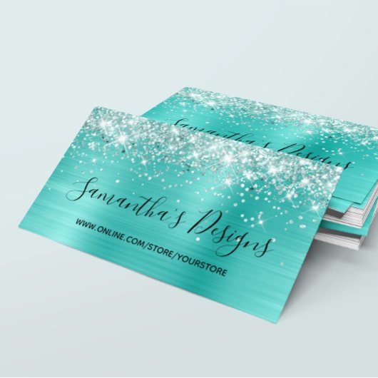Glittery Turquoise Foil Online Store Visitenkarte