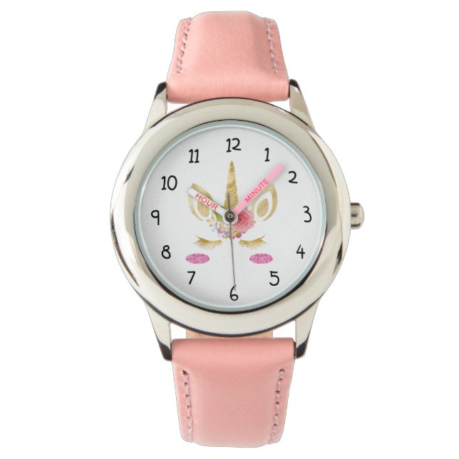 Glittery Unicorn Head Armbanduhr (Vorderseite)