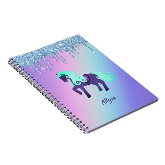 Glittery Unicorn mit Rainbow Pastel Background Notizblock (Rechte Seite)