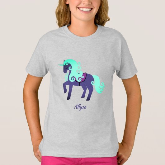 Glittery Unicorn mit Rainbow Pastel Background T-Shirt (Vorderseite)