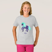 Glittery Unicorn mit Rainbow Pastel Background T-Shirt (Vorne ganz)