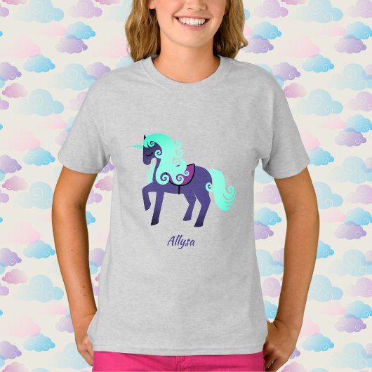 Glittery Unicorn mit Rainbow Pastel Background T-Shirt