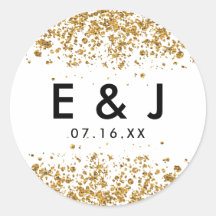 Glittery Wedding Monogram Sticker Gold Glitzer