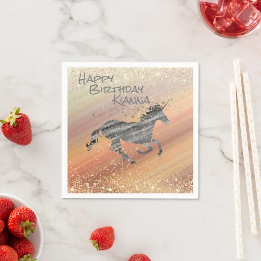 Glittery Whimsical Unicorn Personalisiert Serviette (Beispiel)