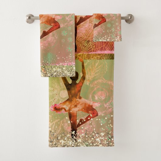 Glittery Whimsical Watercolor Ballerina Badhandtuch Set (Insitu)