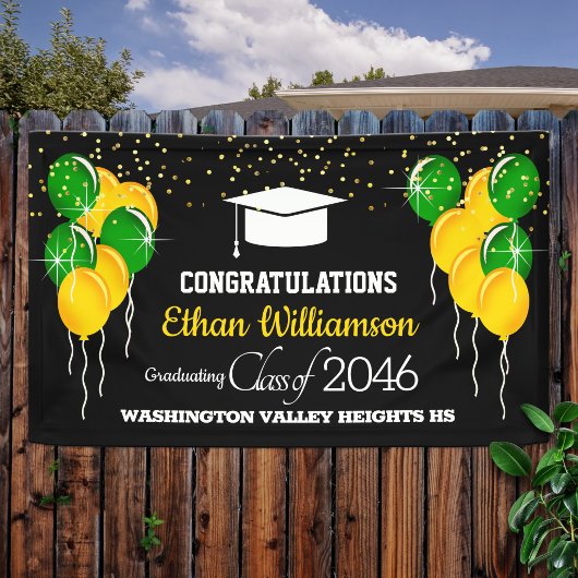 Glittery Yellow and Green Graduation Party Banner