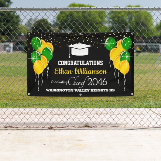 Glittery Yellow and Green Graduation Party Banner (Insitu)