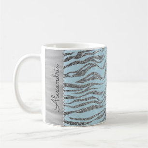 Glittery Zebra Print auf Blue Personalisiert Kaffeetasse