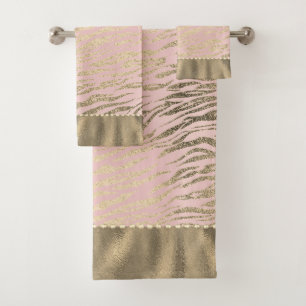 Glittery Zebra Print on Pink Blush Bath Handtuch S Badhandtuch Set