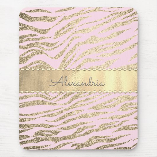 Glittery Zebra Print on Pink Blush Mousepad (Vorne)