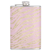 Glittery Zebra Print on Pink Blush Personalisiert Flachmann (Vorderseite)