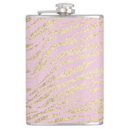 Glittery Zebra Print on Pink Blush Personalisiert Flachmann