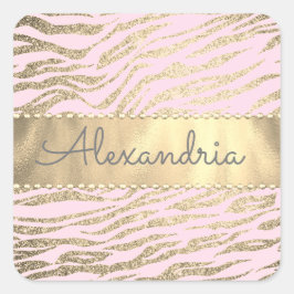 Glittery Zebra Print on Pink Blush Quadratischer Aufkleber