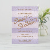 Glitting Lila Streifen 16 . Geburtstag Party Einladung (Stehend Vorderseite)