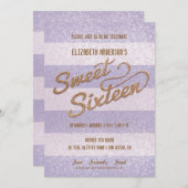 Glitting Lila Streifen 16 . Geburtstag Party Einladung (Vorne/Hinten)