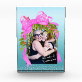 Glitting Pink Ribbon Christmas Blue Fotoblock (Vorderseite)