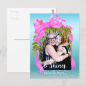 Glitting Pink Ribbon Foto Weihnachtsblau Postkarte (Vorne/Hinten)