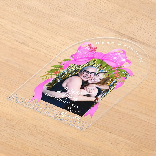 Glitting Pink Ribbon Foto Weihnachtsrosa Acryleinladungen (Ablage )