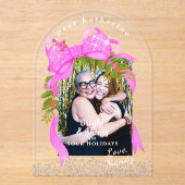 Glitting Pink Ribbon Foto Weihnachtsrosa Acryleinladungen (Vorderseite)