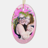 Glitting Pink Ribbon Foto Weihnachtsrosa Keramik Ornament (Links)