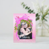 Glitting Pink Ribbon Foto Weihnachtsrosa Postkarte (Stehend Vorderseite)