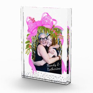 Glitting Pink Ribbon Weihnachten Fotoblock