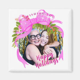 Glitting Pink Ribbon Weihnachten Weiß Magnet